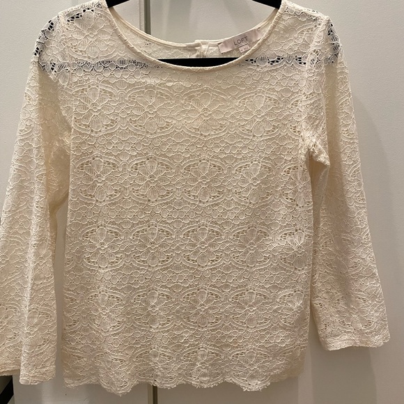 NWOT LOFT Lace Button Back White Blouse - Picture 2 of 6